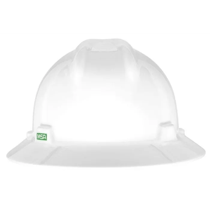 MSA Safety Helmet, V-Gard® Full Brim Hard Hat With Ratchet/4 Point Ratchet Suspension, White - 86779&10148792