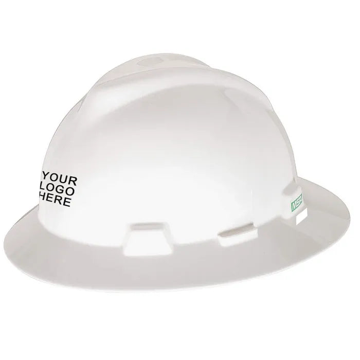 MSA Safety Helmet, V-Gard® Full Brim Hard Hat With Ratchet/4 Point Ratchet Suspension, White - 86779&10148792
