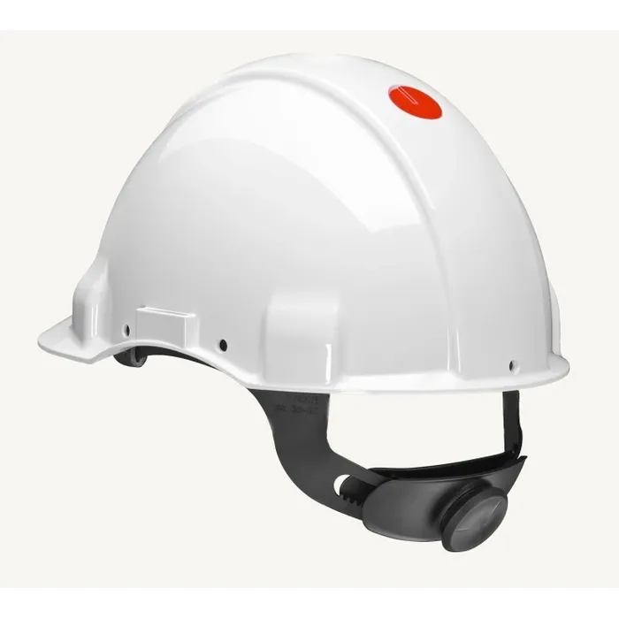 3M™ Hard Hat, Uvicator, Ratchet, Non Vented, Dielectric 440V, Plastic Sweatband, White, G3001NUV-VI