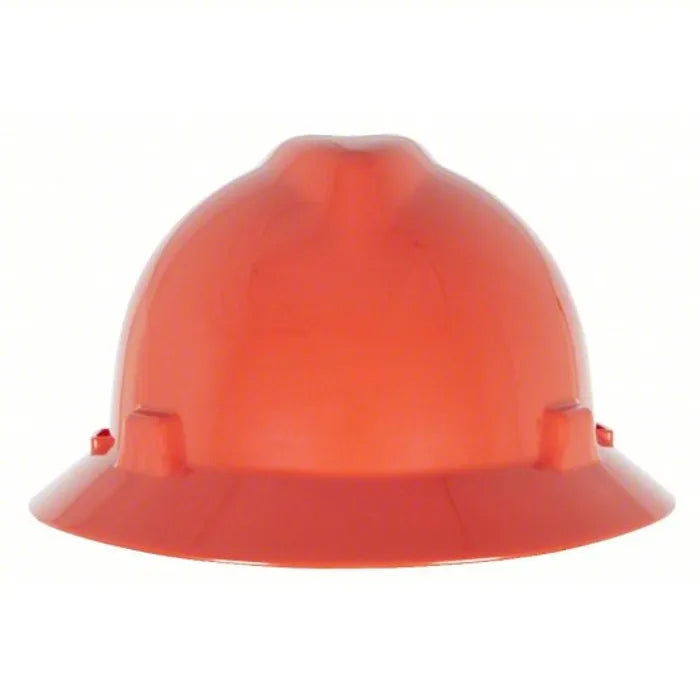 MSA V-Gard® Polyethylene Full Brim Hard Hat - Orange - Fas-Trac III Ratchet Suspension