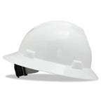 MSA Safety Helmet, V-Gard® Full Brim Hard Hat With Ratchet/4 Point Ratchet Suspension, White - 86779&10148792