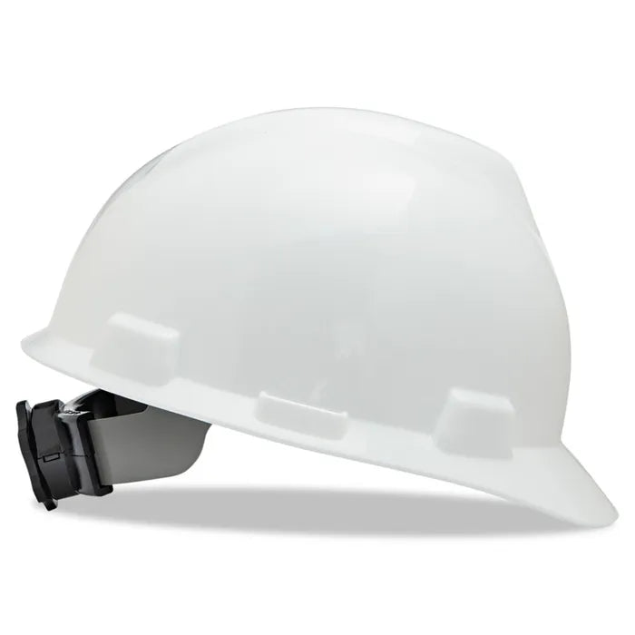MSA Safety Helmet, V-Gard® Polyethylene Cap Style Hard Hat With 4 Point Ratchet/Ratchet Suspension, White - 463403&10148792