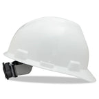MSA Safety Helmet, V-Gard® Polyethylene Cap Style Hard Hat With 4 Point Ratchet/Ratchet Suspension, White - 463403&10148792