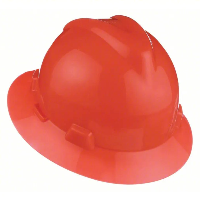 MSA V-Gard® Polyethylene Full Brim Hard Hat - Orange - Fas-Trac III Ratchet Suspension