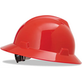 MSA V-Gard® Safety Helmet, Polyethylene Cap Style Hard Hat, 4 Point Ratchet Suspension, Red