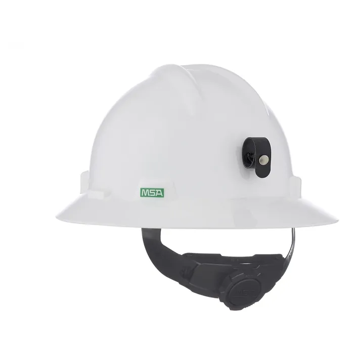 MSA V-Gard® Slotted Full-Brim Protective Hard Hat - Fas-Trac - White - Lamp Bracket & Cord Holder