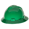 MSA V-Gard® Polyethylene Full Brim Hard Hat, Green, 4-Point Ratchet Suspension - 86777&10148792