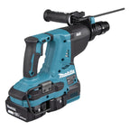 Makita cordless rotary hammer drill with an NVT motor and a black accessory attachment, shown on a solid white background.