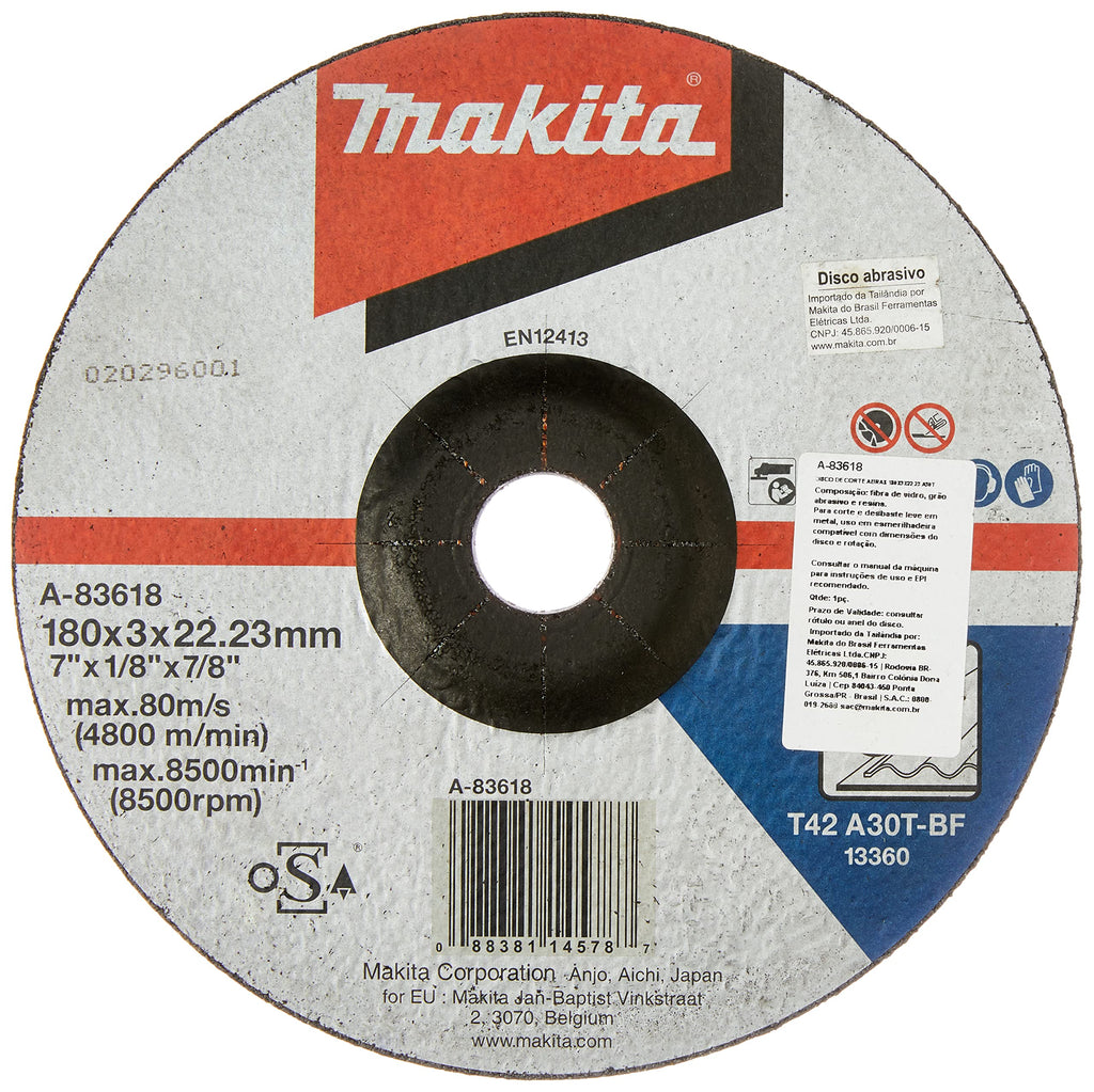 Makita Depressed Center Cut-Off Wheel for Metal, 180 × 3.0 × 22.23 mm, A30T, A-83618