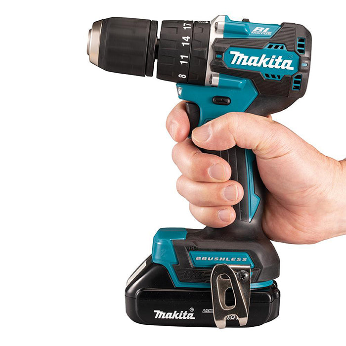 Makita DHP487RTJ 18V LXT Brushless Cordless Hammer Driver Drill, 13mm, 40Nm