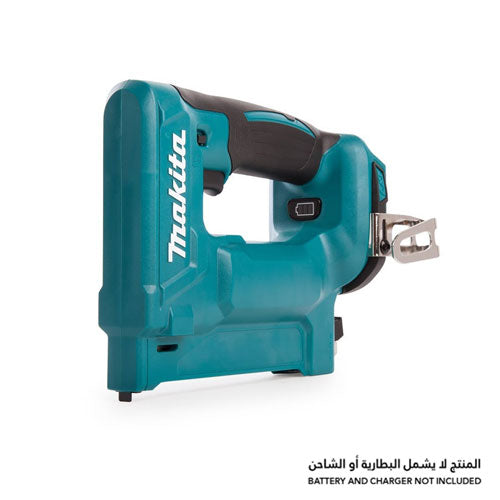Makita Cordless Nailing Tool in teal and black colour with white Makita Logo, on a white background with the text "Battery and Charger not included" written at the bottom of the background