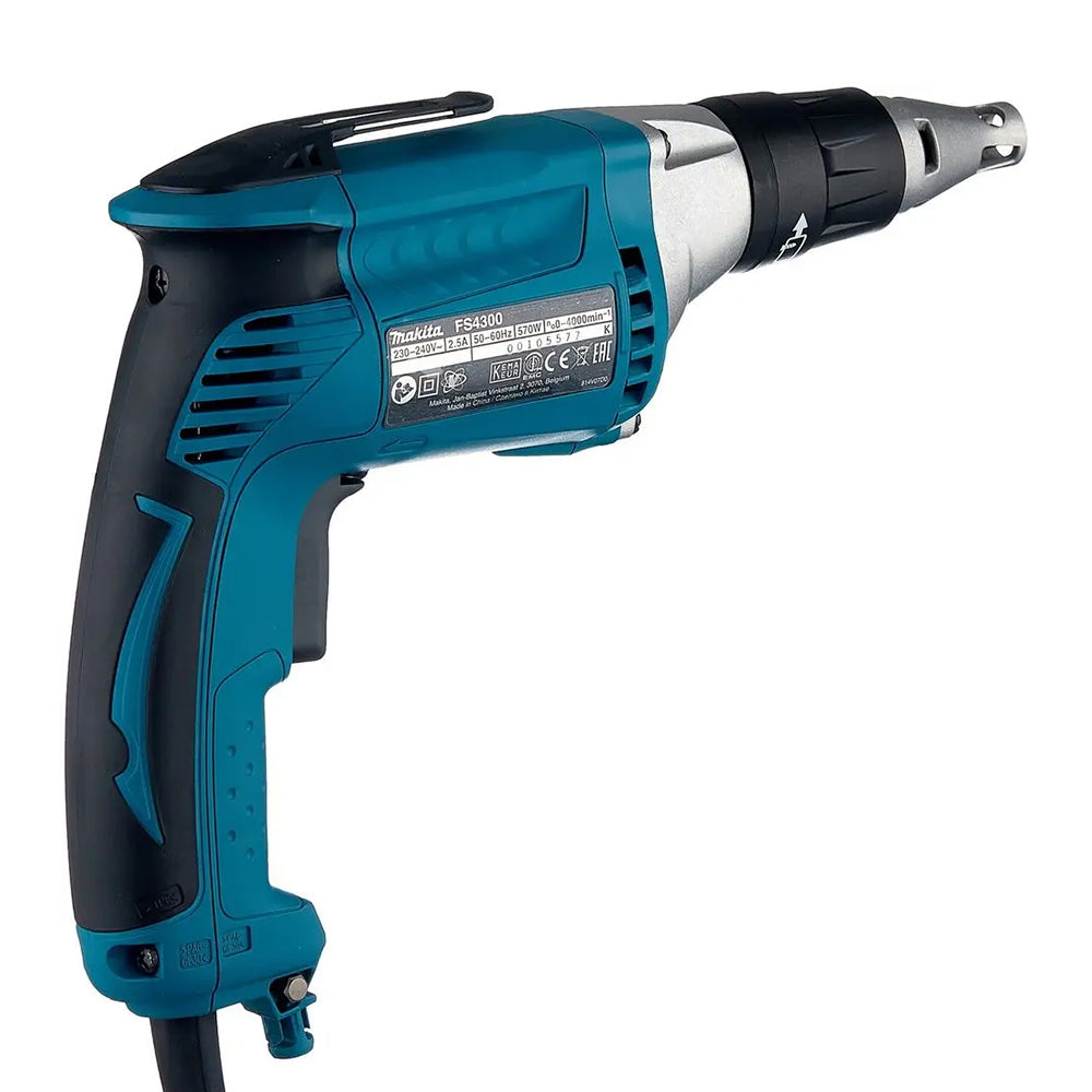 A Makita Dry Wall Screwdriver with a teal and black body, silver chuck, and black trigger, shown from a three-quarters angle on a white background.