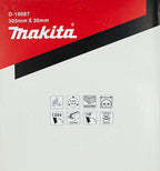 Makita D-19087 305mm x 30mm circular saw blade packaging, featuring a red and black header with the white Makita logo and product specifications.