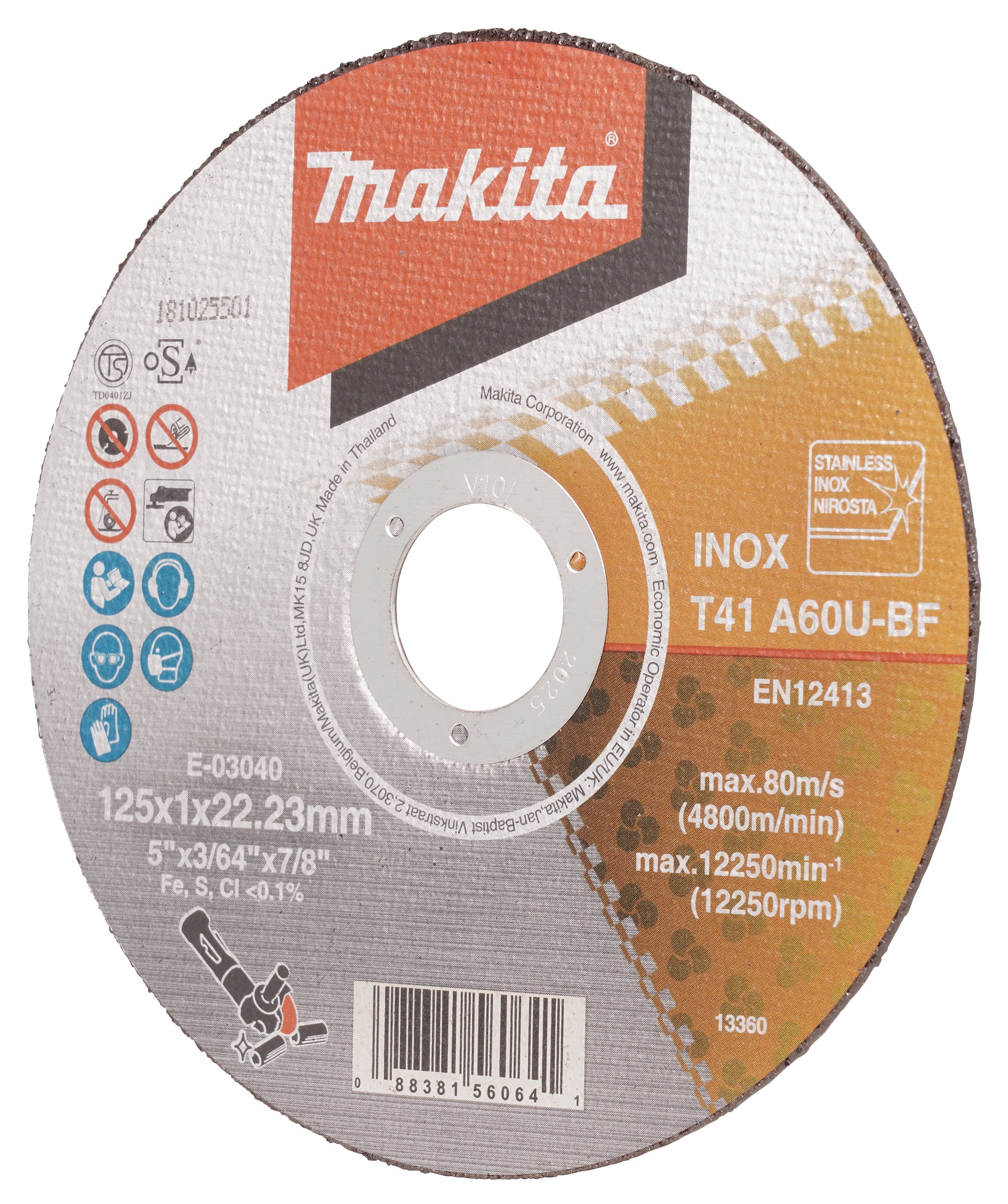 Makita Cutting Disc 125 × 1.0 × 22.23 mm A60U for Metal | E-03040 | Saudi Arabia