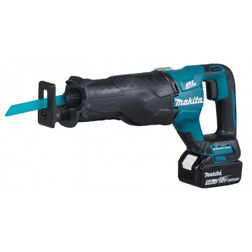 Makita Cordless Recipro Saw in a combination of teal and black colours on a white background.