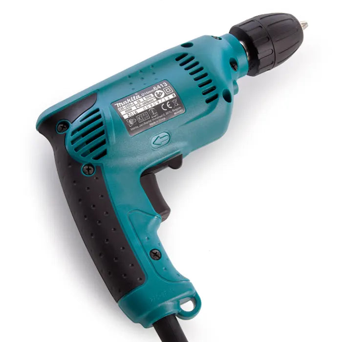 A teal and black Makita cordless drill with a black chuck, shown from a three-quarters angle on a white background.