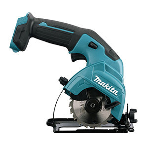 Makita cordless circular saw with a teal and black body, shown from a three-quarters angle on a white background.