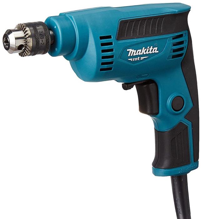 Makita drill driver with a teal and black plastic housing, featuring a silver metal chuck, shown on a solid white background.