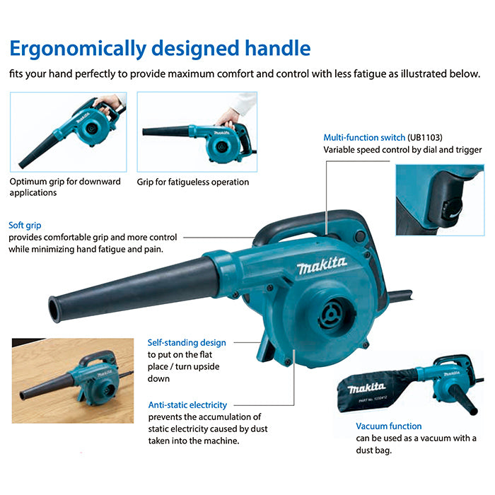 Makita UB1103 Electric Air Blower 600W | 16000 RPM Dust Blower & Vacuum Cleaner Machine