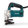 Makita Metal Shearing Machine, with a teal and black body, silver motor housing, and black guide shoe, shown on a white background.