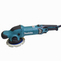 Makita Car Shiner Machine with a teal and black body, featuring a white circular sanding disc, shown against a plain white background.