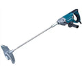 A Makita Paint Mixer Machine with a long silver metal shaft, a gray and silver blade, and a teal and black handheld power handle, shown on a plain white background.