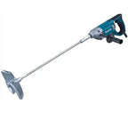 A Makita Paint Mixer Machine with a long silver metal shaft, a gray and silver blade, and a teal and black handheld power handle, shown on a plain white background.