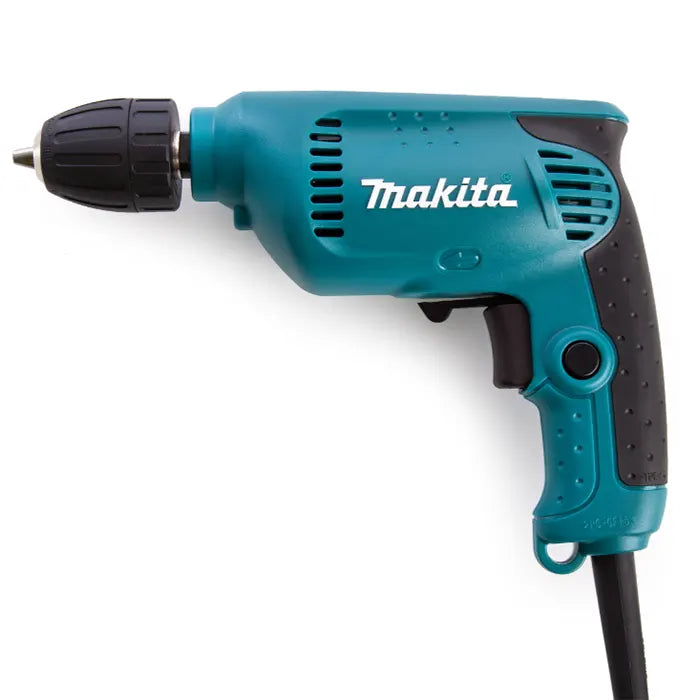 A Makita cordless drill driver with a teal and black body, shown from a side angle on a white background.