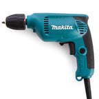 A Makita cordless drill driver with a teal and black body, shown from a side angle on a white background.