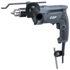 A gray and black SSP cordless drill driver with a metal chuck and a mounting clamp accessory, shown on a plain white background.