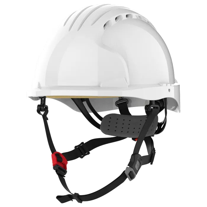 JSP EVO5 DualSwitch Safety & Climbing Helmet, Vented, White, 4-Point Chin Strap, AKS270-000-100