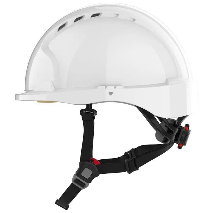 JSP EVO5 DualSwitch Safety & Climbing Helmet, Vented, White, 4-Point Chin Strap, AKS270-000-100