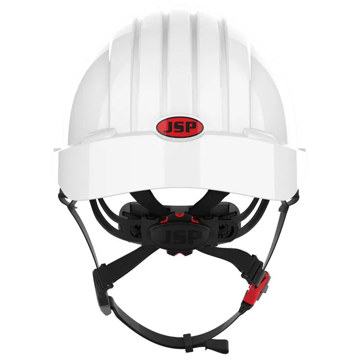 JSP EVO5 DualSwitch Safety & Climbing Helmet, Vented, White, 4-Point Chin Strap, AKS270-000-100