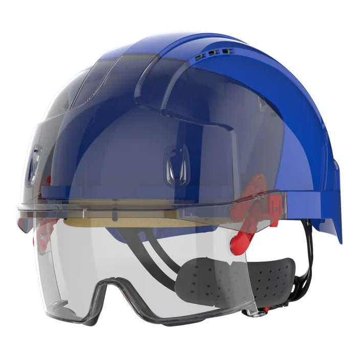 JSP EVO® VISTAlens® Safety Helmet with Integrated Eyewear - Vented - Blue / Smoke - AMB170-007-F00