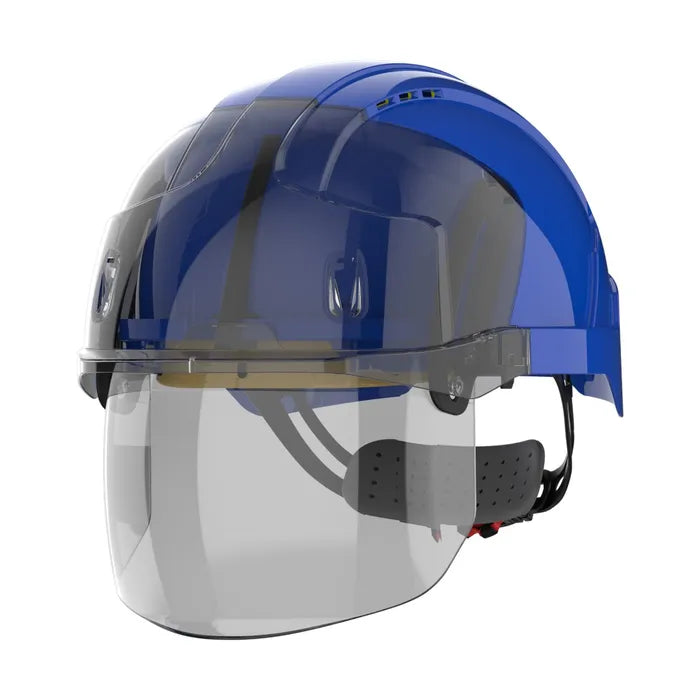 JSP EVO® VISTAshield® Safety Helmet with Integrated Faceshield - Vented - Blue / Smoke - AMD170-007-F00