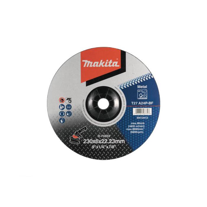 Makita Grinding Wheel for Metal, 230 × 6.0 × 22.23 mm, A24P, D-74522
