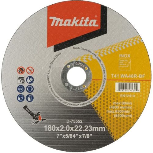 Makita Thin Cut-Off Wheel for Stainless Steel & Metal, 180 × 2.0 × 22.23 mm, WA46R, D-75552
