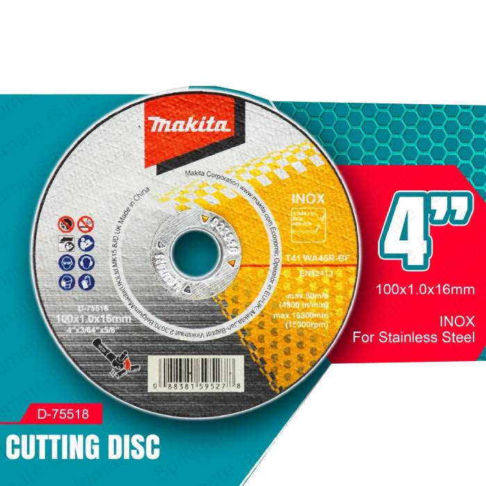 Makita Thin Cut-Off Wheel for Stainless Steel & Metal, 100 × 1.0 × 16 mm, WA46R, D-75518