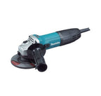 A Makita angle grinder with a black and teal body, silver motor housing, and a black protective guard, shown against a plain white background.