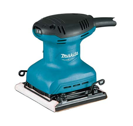 Blue Makita sander on a white background