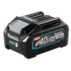 Makita 40V Li-ion 4.0Ah cordless battery in black with teal and white branding, shown on a plain white background.