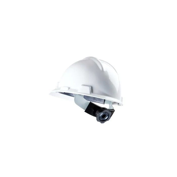 MSA Safety Helmet, V-Gard® Polyethylene Cap Style Hard Hat With 4 Point Ratchet/Ratchet Suspension, White - 463403&10148792