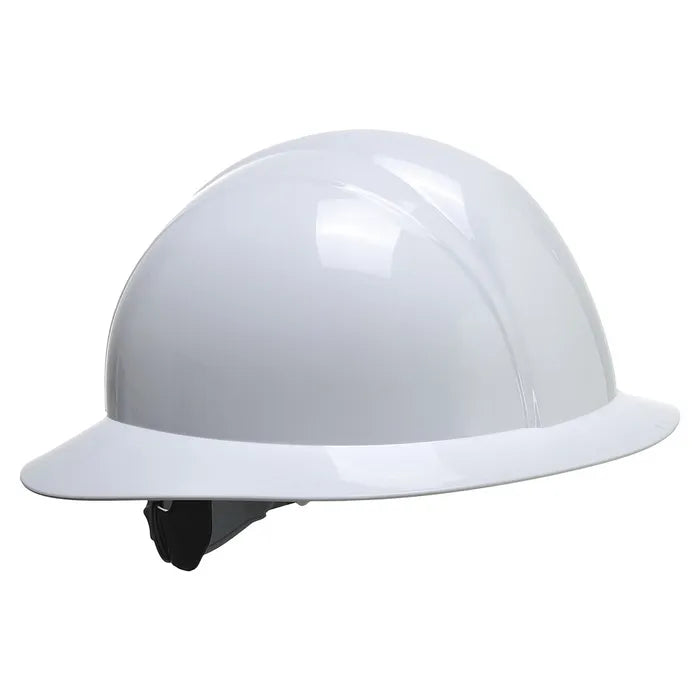 Portwest PS52 Full Brim Safety Helmet, White, 4-Point Ratchet Suspension, 52–63 cm