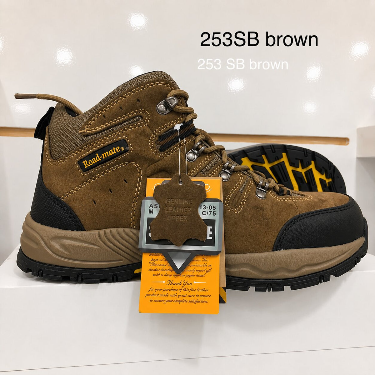 ROAD MATE RM-603 BRN Safety Shoes, Cow Suede & Mesh, Steel Toe
