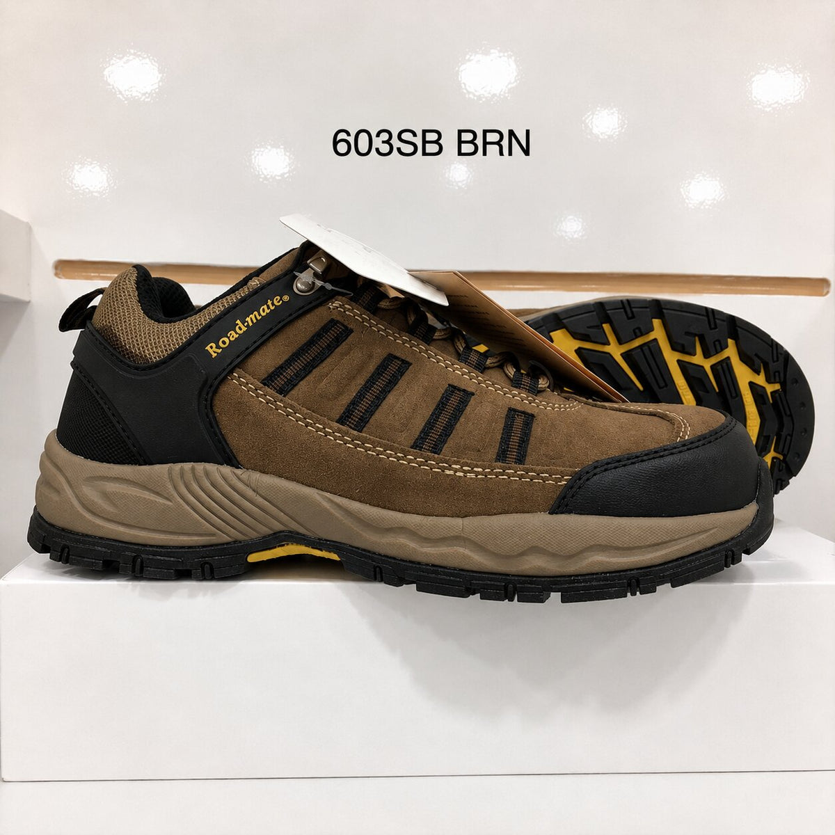 ROAD MATE RM-603 BRN Safety Shoes, Cow Suede & Mesh, Steel Toe