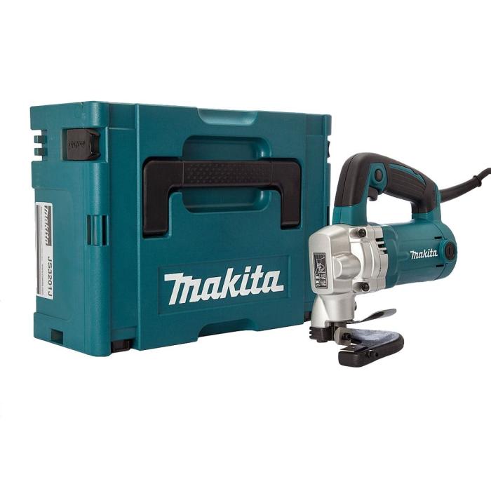 Makita Metal Shearing Machine, with its teal and black carrying case on a plain white background.