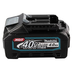 Makita XGT 40V Li-ion 4.0Ah cordless battery pack, black with a teal and white label, on a white background.