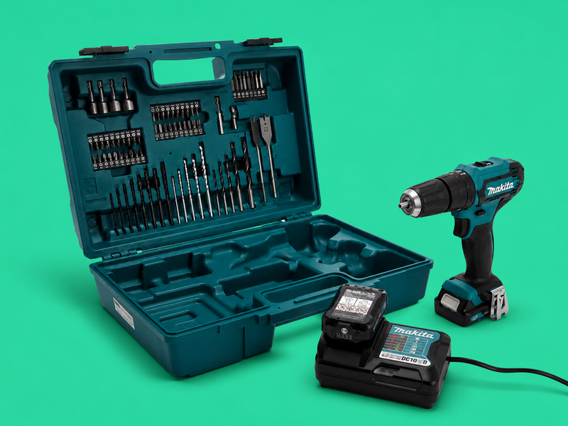 Makita HP333DWAX1 Cordless Impact Driver Drill Kit – 12V, 10mm &mdash; box contents